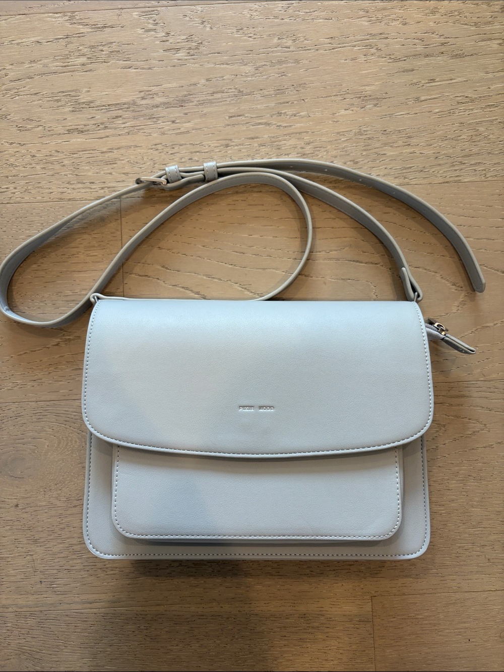 Pixie Mood Light Gray/Off-White Leather Flap Crossbody